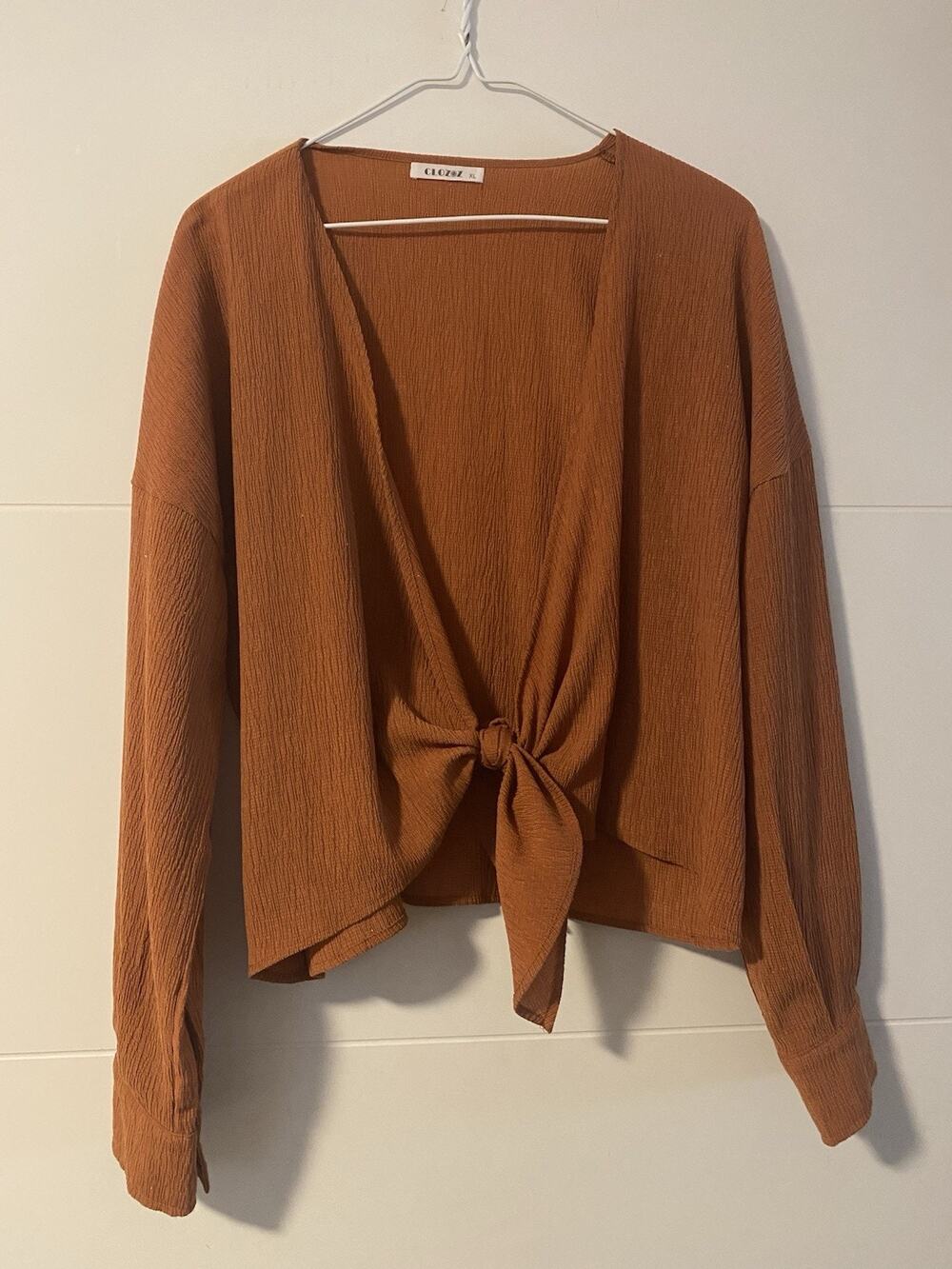Celozoz Womens Lightweight Boho Wrap Jacket Sz XL Burnt Orange Ties Cottage Core